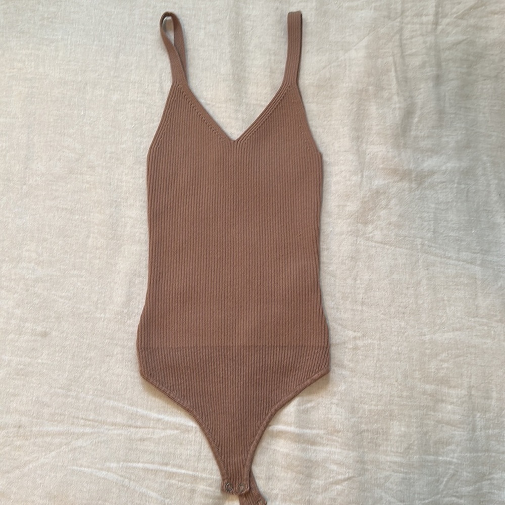 Abercrombie A&F ottoman Ribbed Bodysuit, tank top, Tan Brown XS
